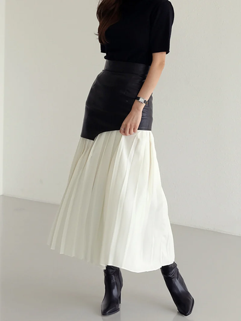 Damen Sommer Asymmetrischer Plissiert Midi Rock