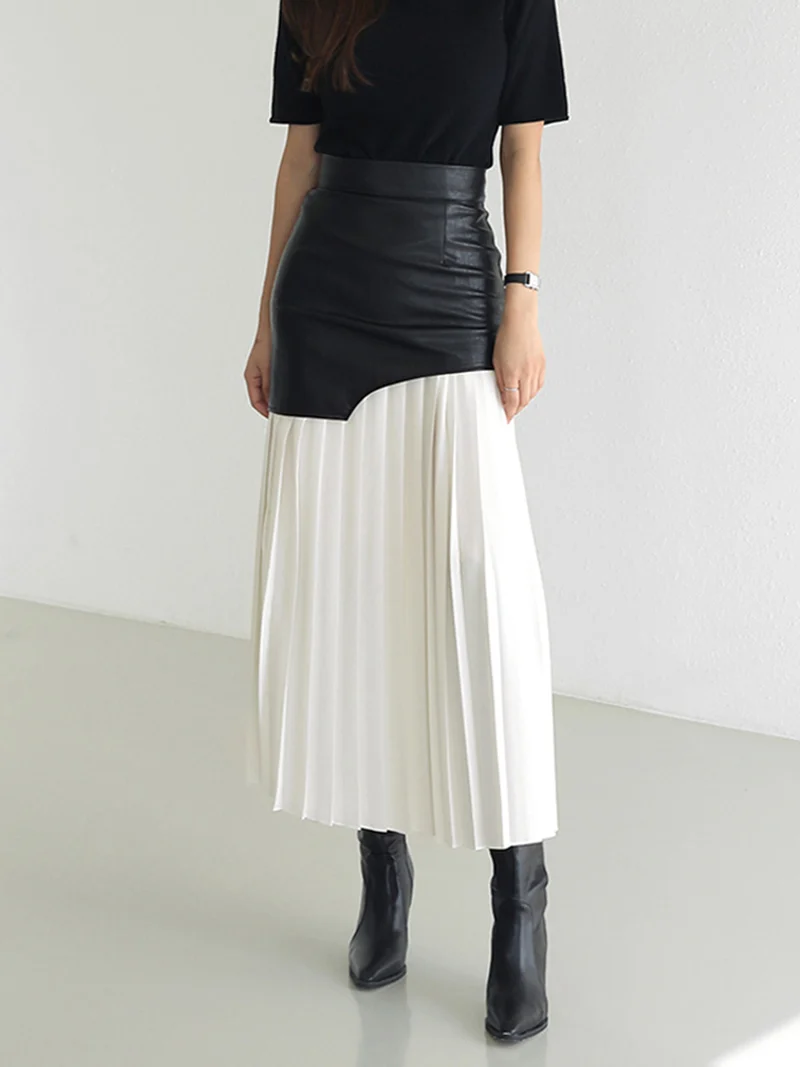 Damen Sommer Asymmetrischer Plissiert Midi Rock