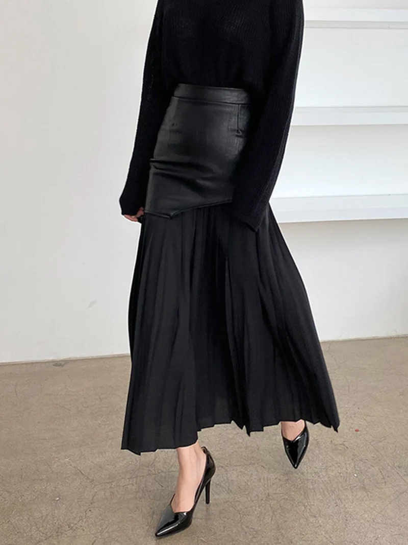 Damen Sommer Asymmetrischer Plissiert Midi Rock