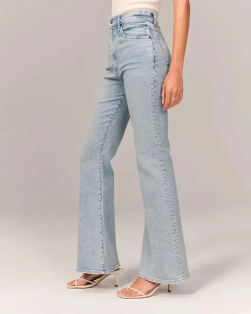 Damen Hochgeschnittene Ausgestellte Jeans