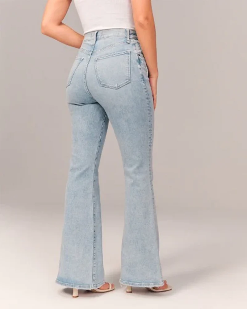 Damen Hochgeschnittene Ausgestellte Jeans