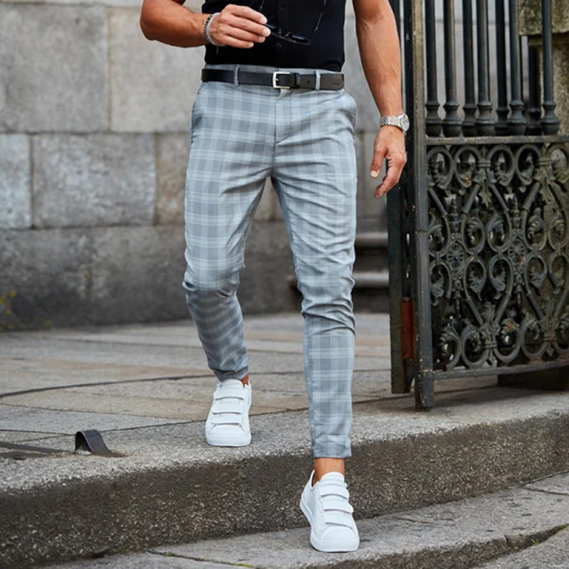 Herren Slim Fit Karierte Casual Chino Hose