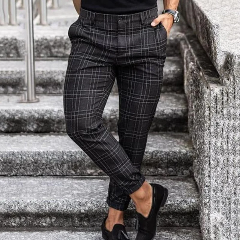 Herren Slim Fit Karierte Casual Chino Hose