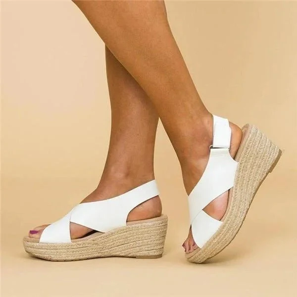 Damen Überkreuzten Riemen Keilabsatz Sandalen