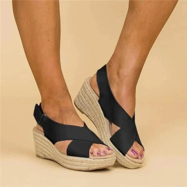 Damen Überkreuzten Riemen Keilabsatz Sandalen