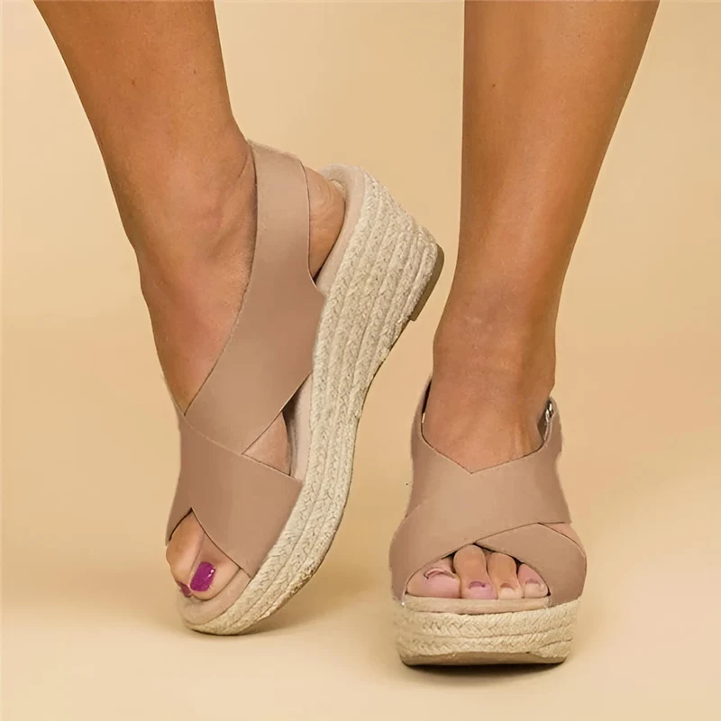 Damen Überkreuzten Riemen Keilabsatz Sandalen