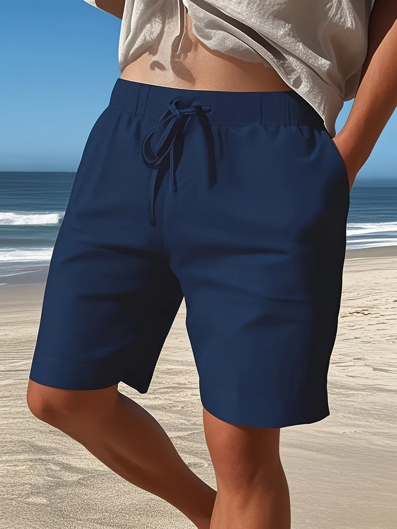 Herren Lässige Straight Fit Kurze Sommerhose mit Kordelzug