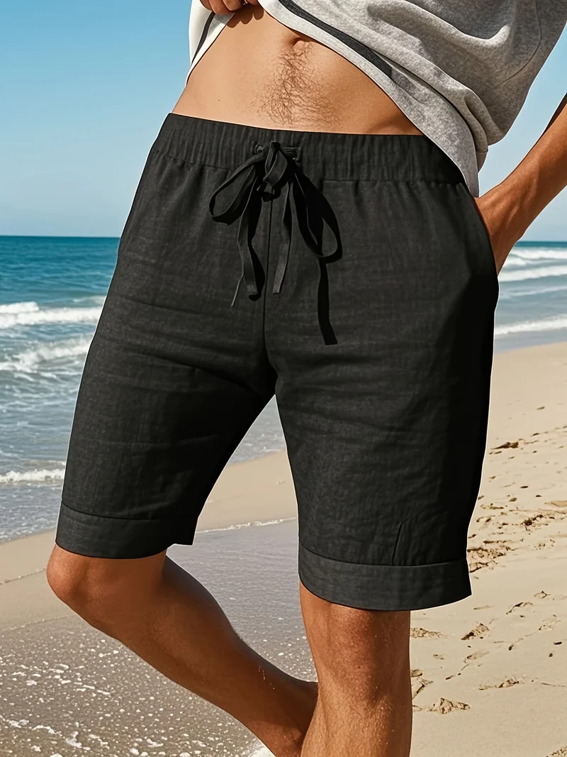Herren Lässige Straight Fit Kurze Sommerhose mit Kordelzug