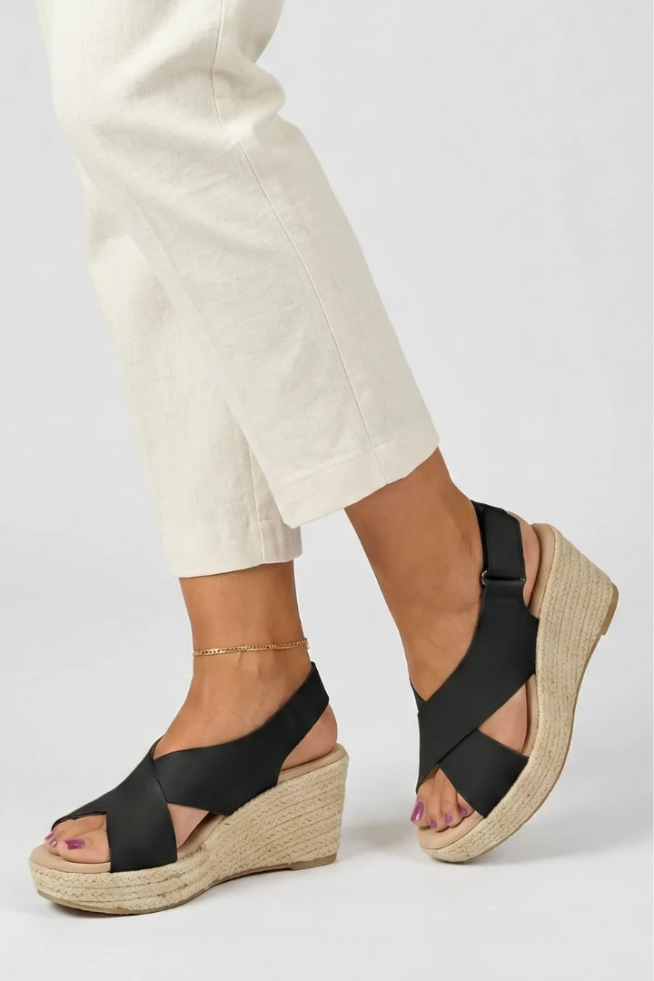 Damen Keilabsatz Überkreuz Slingback Sandalen