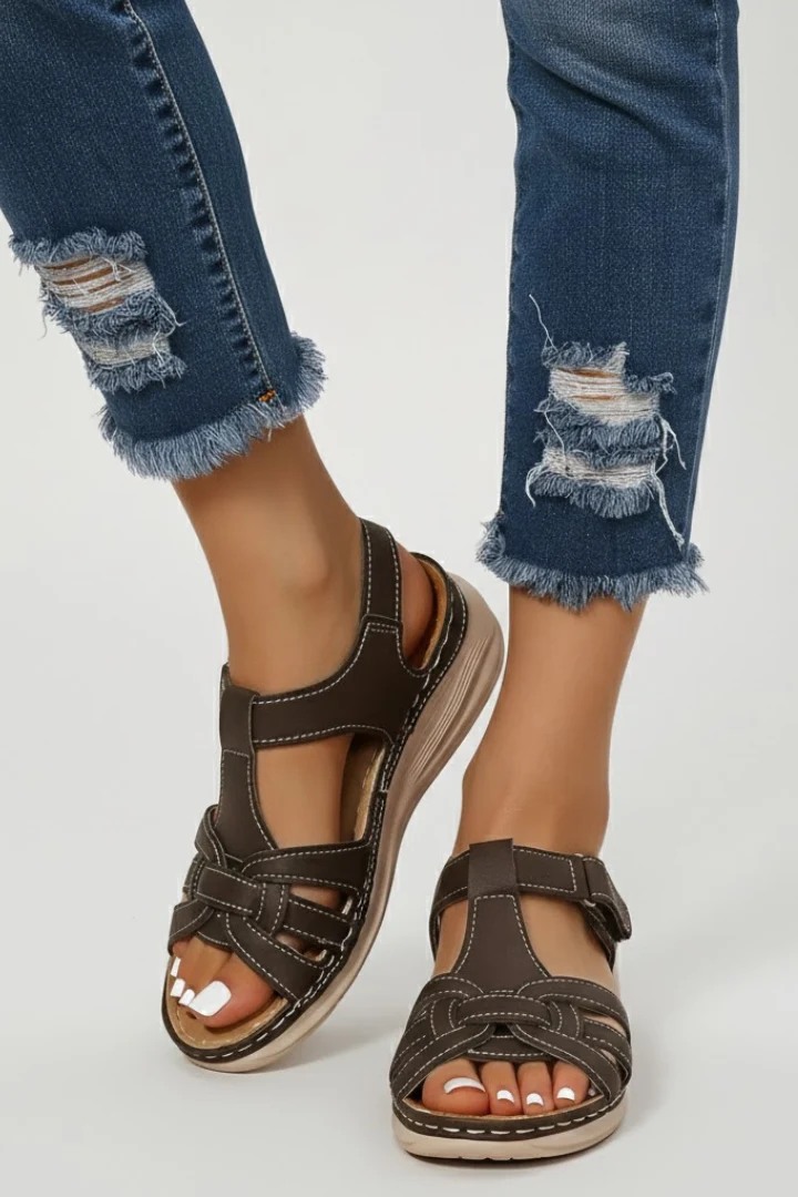 Damen Retro Geknöpfte Riemchen Sandale