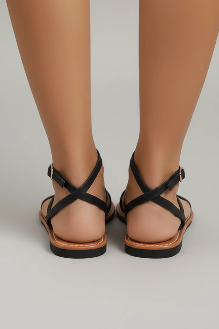 Damen Flache Riemchen Sandale mit Knöchelriemen