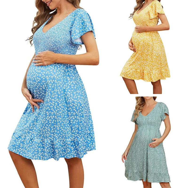 Damen Umstandskleid Empire-Taille Frühling Midi Kleid