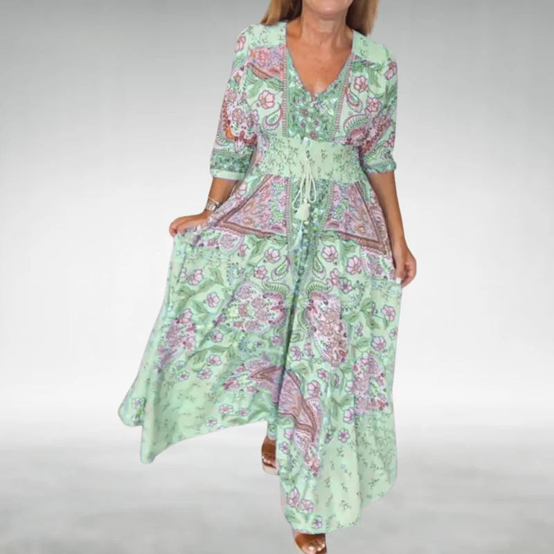 Damen Boho Festliches Drapiertes Maxi Strand sommerkleid