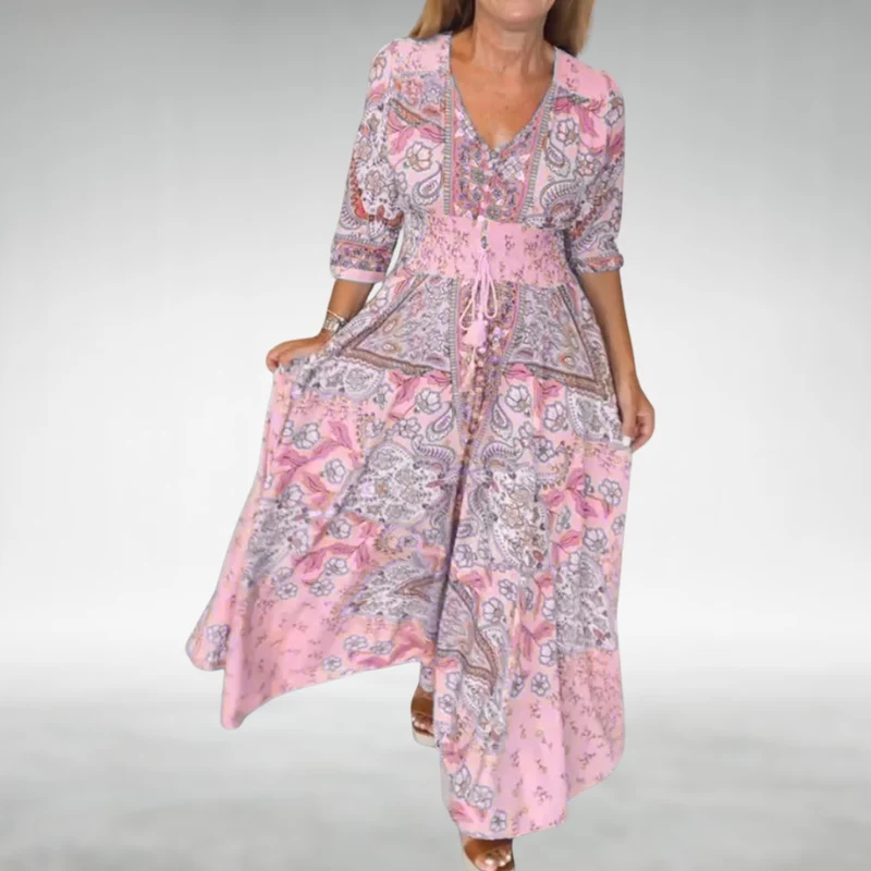 Damen Boho Festliches Drapiertes Maxi Strand sommerkleid