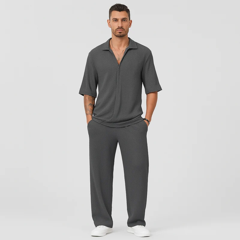 Herren-Zweiteiler – Stilvolles Casual-Outfit mit Langarmshirt und passender Hose