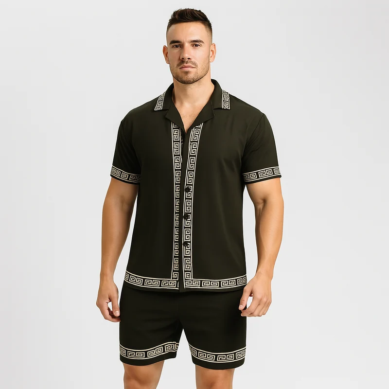 Lässiges Sommer-Outfit für Herren – Hemd mit Reverskragen und Shorts mit elastischem Bund