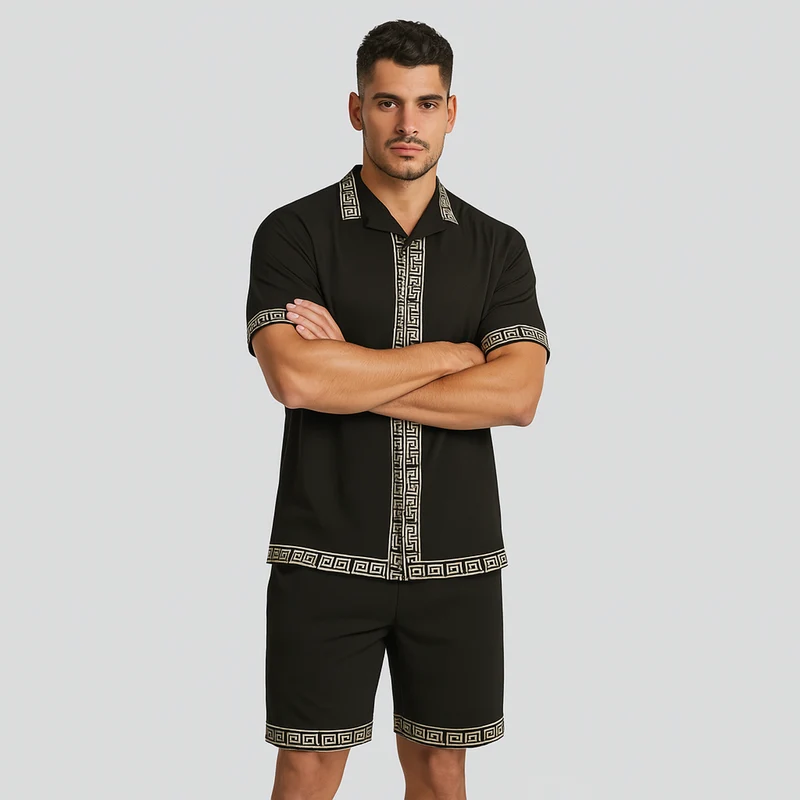 Lässiges Sommer-Outfit für Herren – Hemd mit Reverskragen und Shorts mit elastischem Bund
