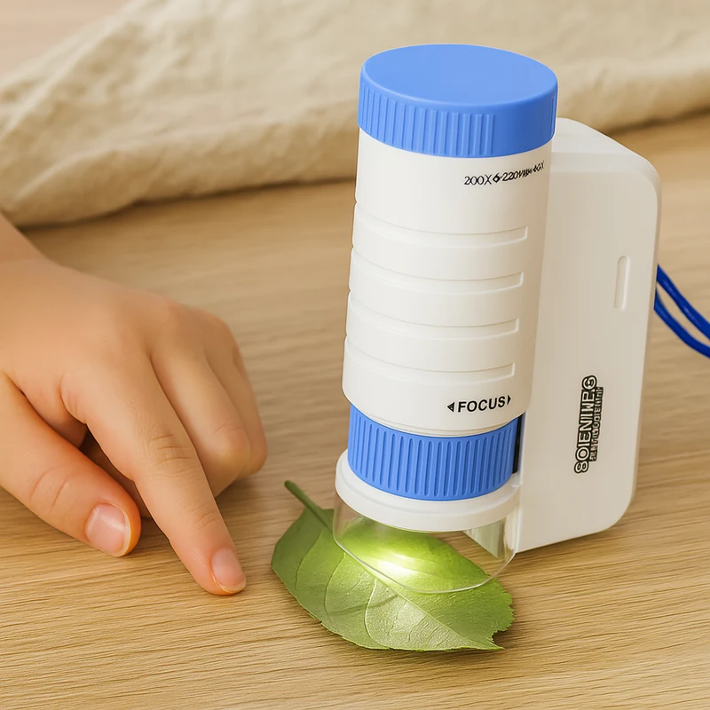 LED-Minimikroskop für Kinder – 60x–200x Hand-Wissenschafts-Explorer für Outdoor-Spaß