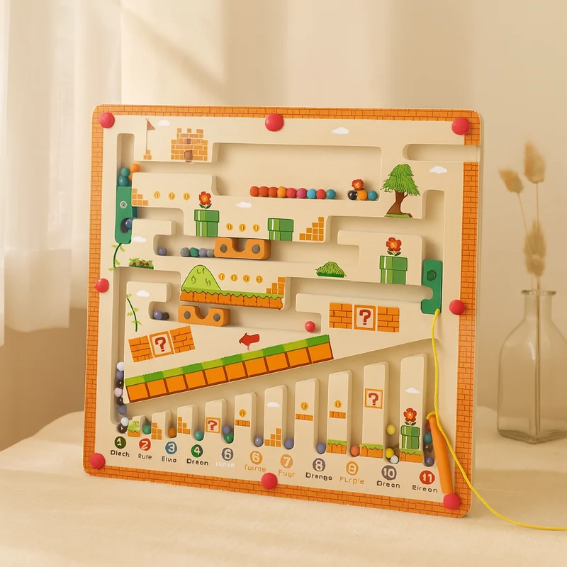 Magnetisches Pilz-Sortierbrett – Zählpuzzle mit Stift und Perlenlabyrinth