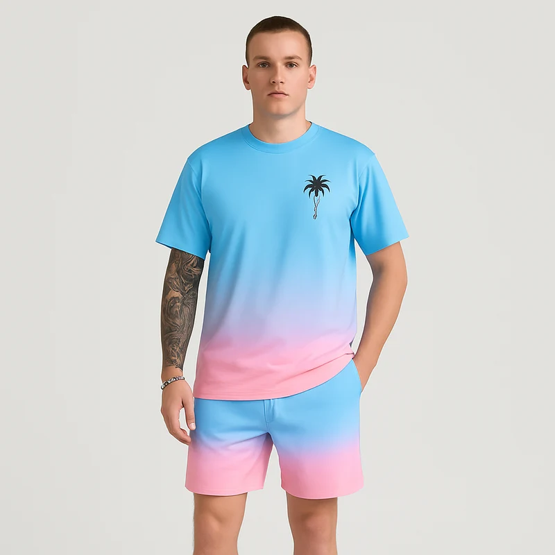 Herren Sommer Casual Set – Kurzarm Rundhalsausschnitt & Shorts mit 3D HD Digitaldruck