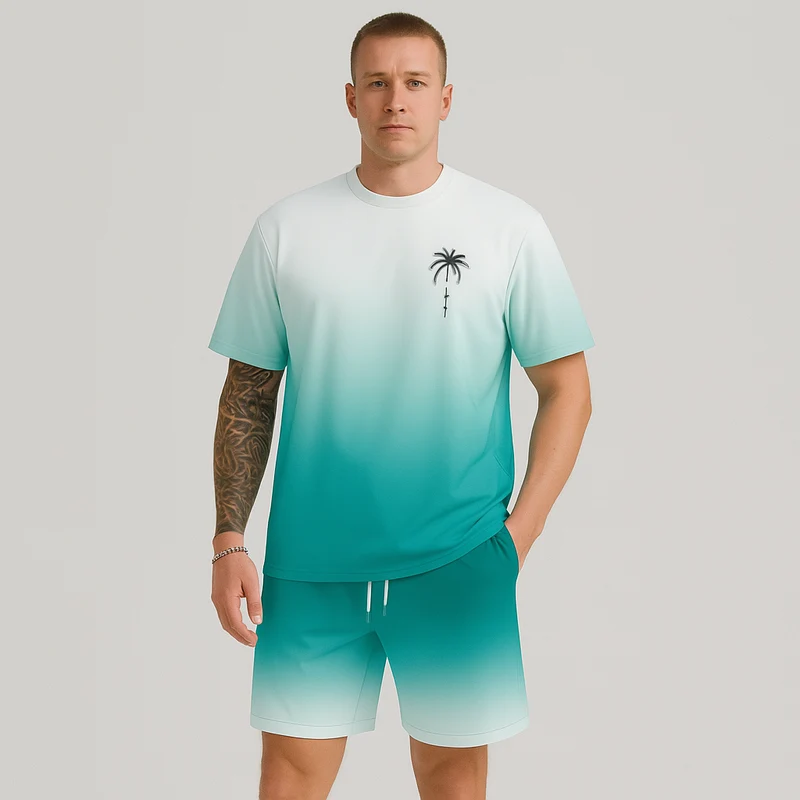 Herren Sommer Casual Set – Kurzarm Rundhalsausschnitt & Shorts mit 3D HD Digitaldruck