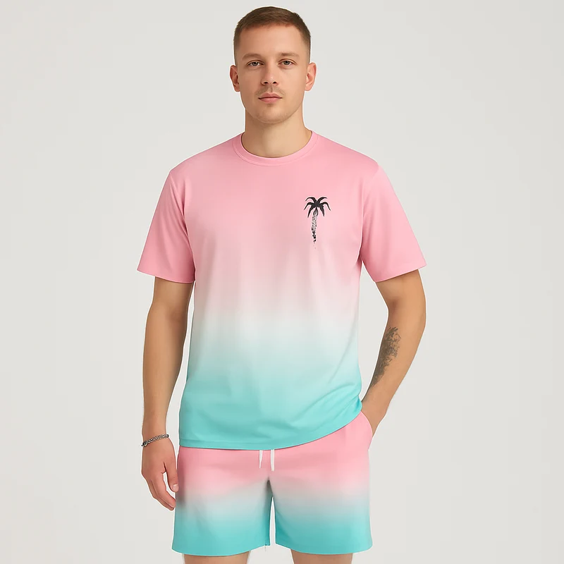 Herren Sommer Casual Set – Kurzarm Rundhalsausschnitt & Shorts mit 3D HD Digitaldruck