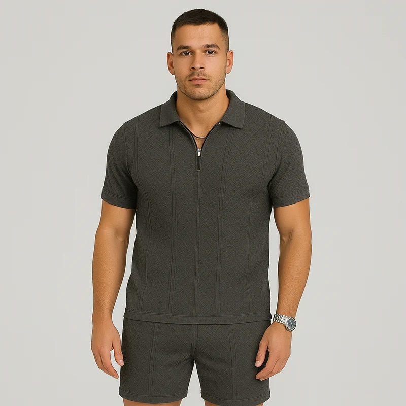 Sportliches 2-teiliges Herren-Set – Atmungsaktives, schnelltrocknendes Wendehemd und Jacquard-Shorts
