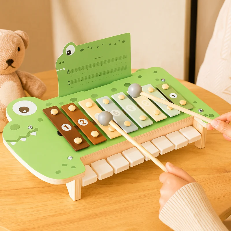 Krokodil-Musikbank aus Holz – Xylophon-Spielzeug für Hand-Auge-Koordination und musikalisches Spiel