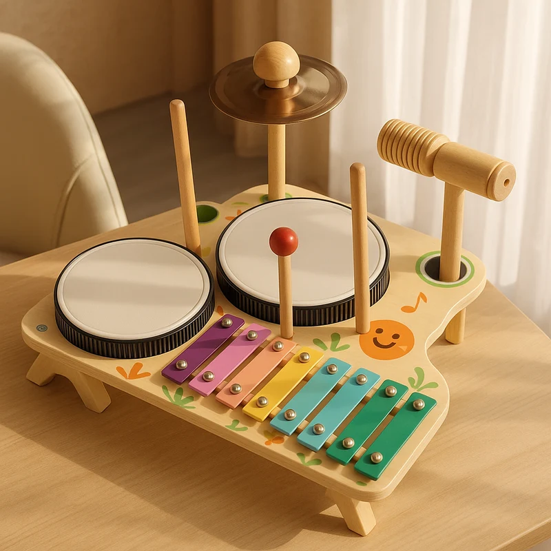 Holztrommel-Set für Kinder – Tamburine & Schlaginstrumente für kreatives Spielen
