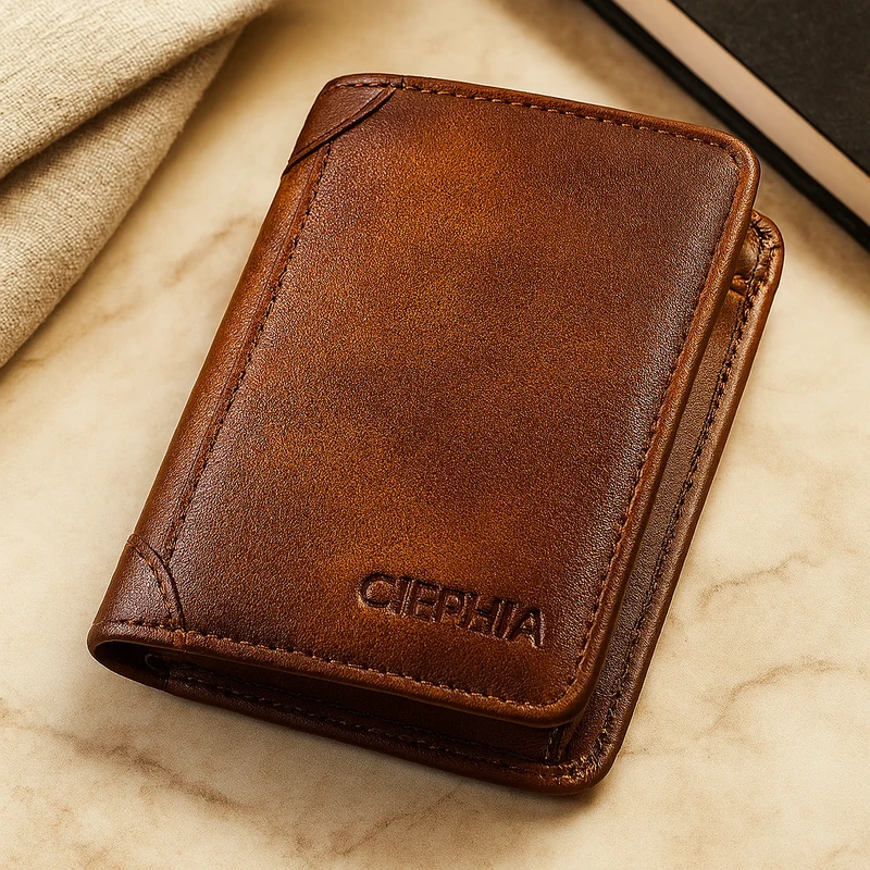 Vintage RFID Ledergeldbörse – Kurzes Bifold mit Ausweis- und Kartenhalter