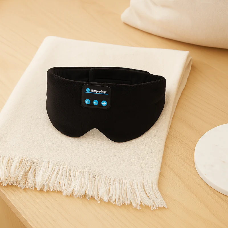 3D Musik-Schlafmaske – Eisfaser, Null-Druck, 100 % Lichtblockierung mit Kopfhörern & Etui