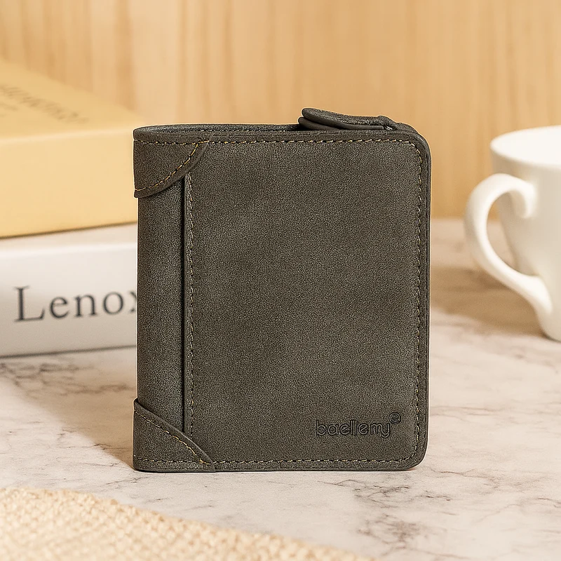 PU-Leder Trifold-Geldbörse – Vintage-Stil mit 13 Kartenfächern & Münzfach mit Reißverschluss