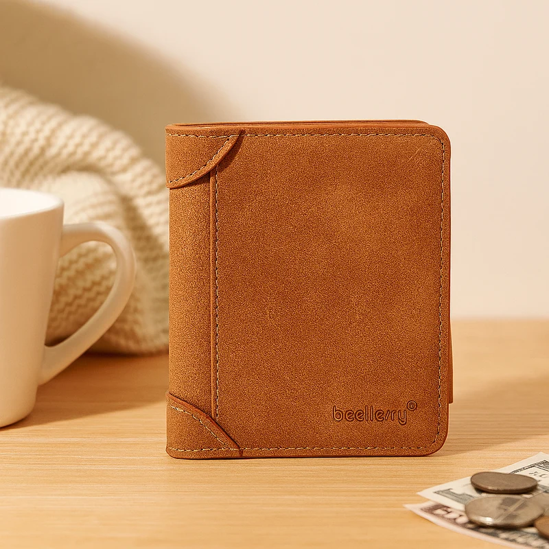 PU-Leder Trifold-Geldbörse – Vintage-Stil mit 13 Kartenfächern & Münzfach mit Reißverschluss