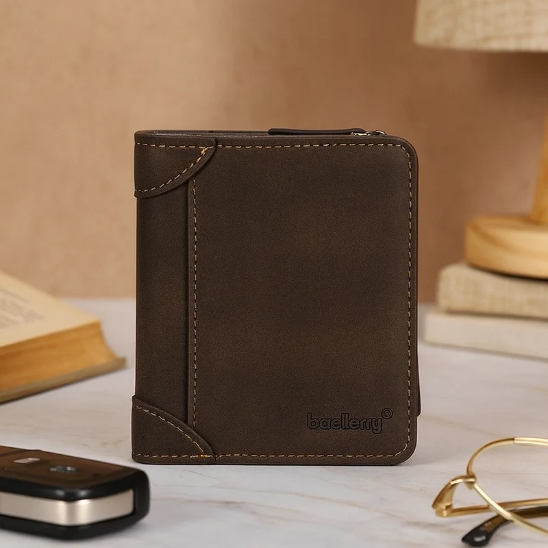 PU-Leder Trifold-Geldbörse – Vintage-Stil mit 13 Kartenfächern & Münzfach mit Reißverschluss