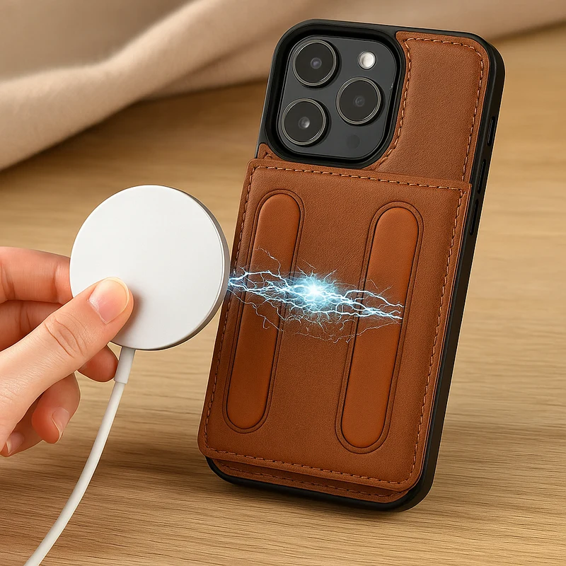 Abnehmbare magnetische Brieftasche für iPhone 11–16 Pro Max/Plus – PU-Leder, 5 Kartenfächer, kabelloses Laden