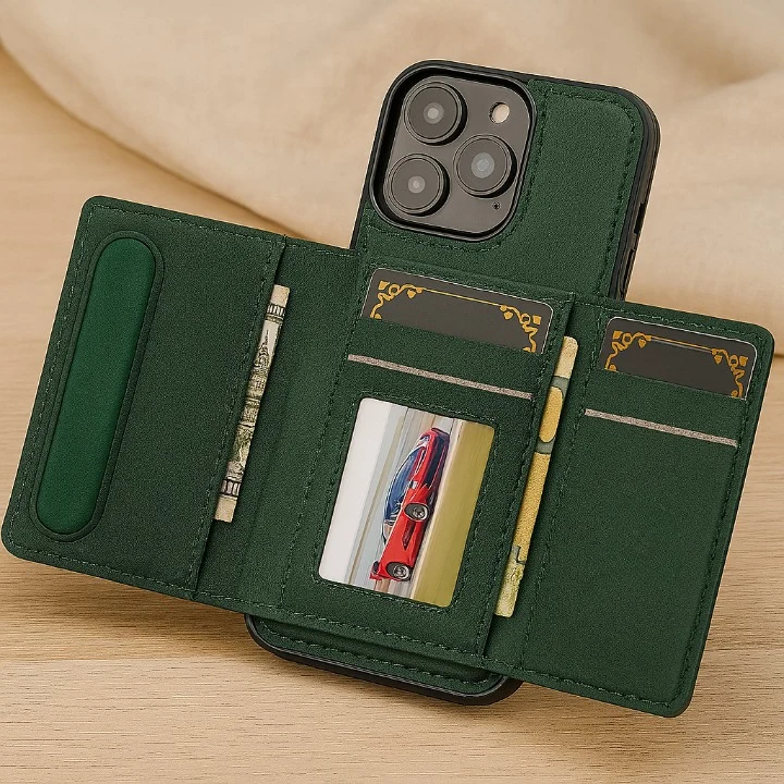 Abnehmbare magnetische Brieftasche für iPhone 11–16 Pro Max/Plus – PU-Leder, 5 Kartenfächer, kabelloses Laden