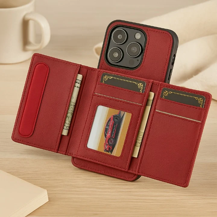 Abnehmbare magnetische Brieftasche für iPhone 11–16 Pro Max/Plus – PU-Leder, 5 Kartenfächer, kabelloses Laden