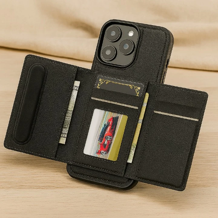 Abnehmbare magnetische Brieftasche für iPhone 11–16 Pro Max/Plus – PU-Leder, 5 Kartenfächer, kabelloses Laden