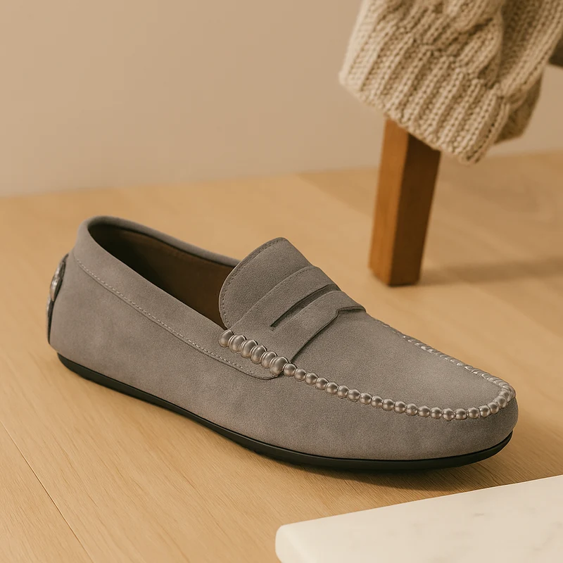 Milano Herren-Leder-Loafer – Klassische Slipper mit rutschfester Sohle
