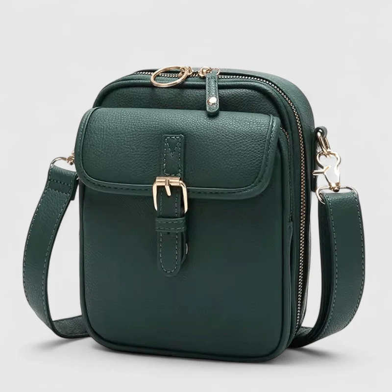 Damen Schultertasche mit Druckknopf und mehreren Fächern