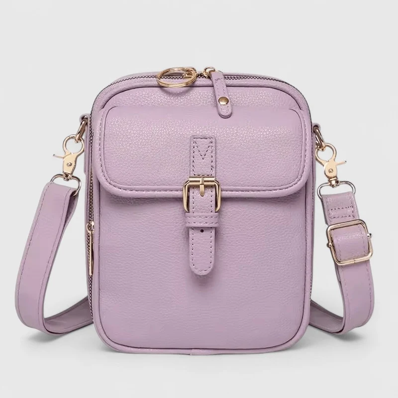 Damen Schultertasche mit Druckknopf und mehreren Fächern