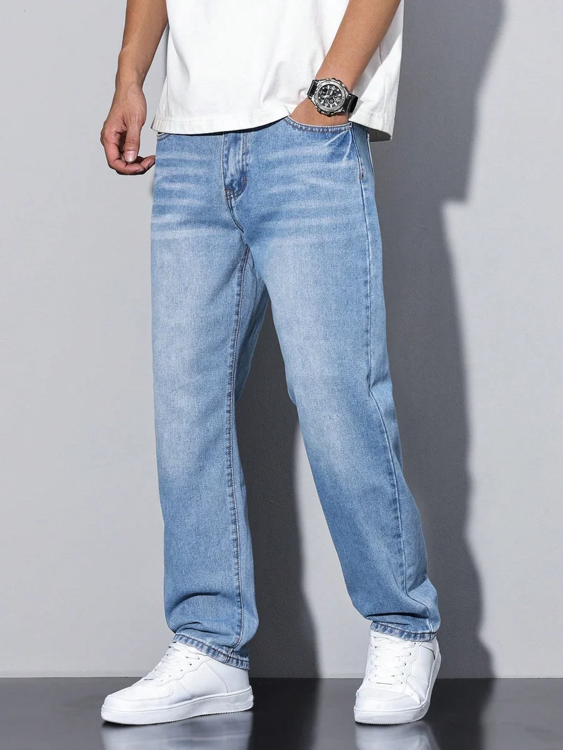 Herren Klassische Gerade Freizeit Jeanshose