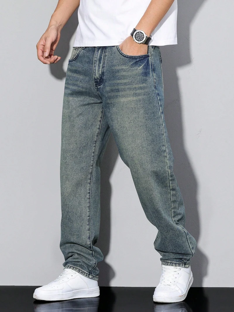 Herren Klassische Gerade Freizeit Jeanshose
