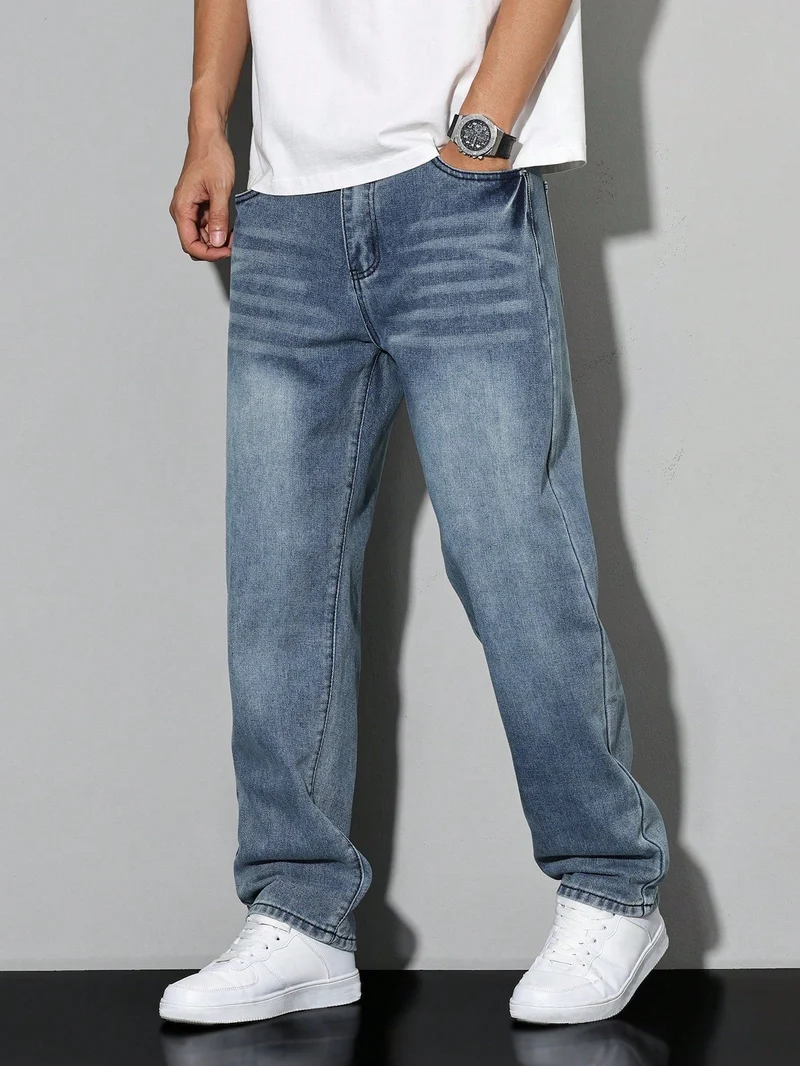 Herren Klassische Gerade Freizeit Jeanshose