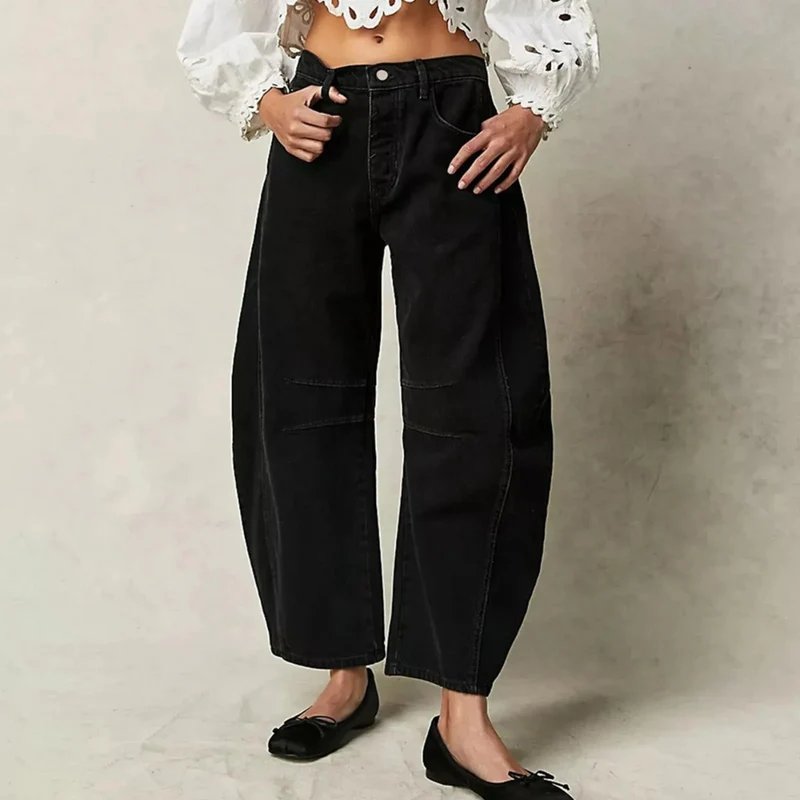 Damen Weite Cropped Alltags Jeanshose