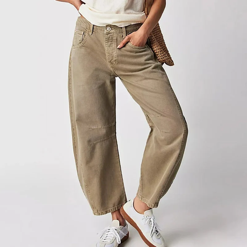 Damen Weite Cropped Alltags Jeanshose