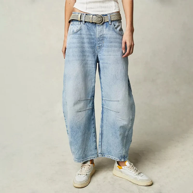 Damen Weite Cropped Alltags Jeanshose