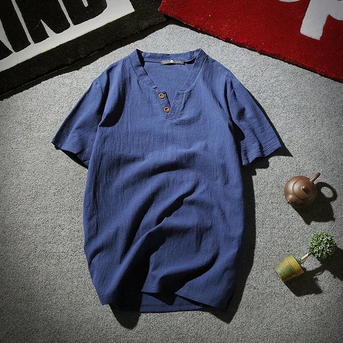 Herren Lässiger Henley T-Shirt mit Knöpfen