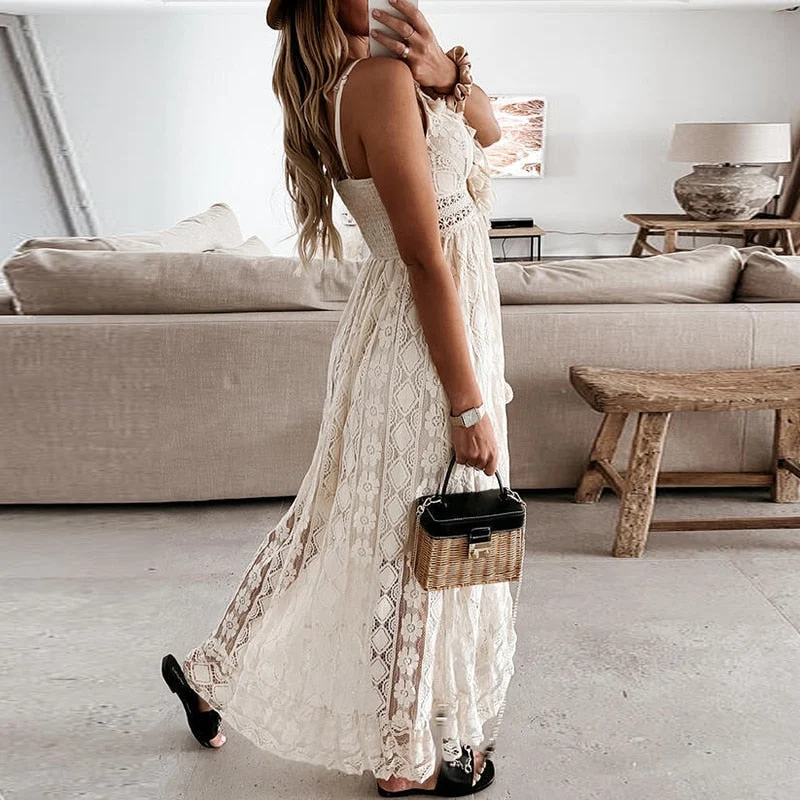 Damen Elegantes Boho Sommer Maxikleid