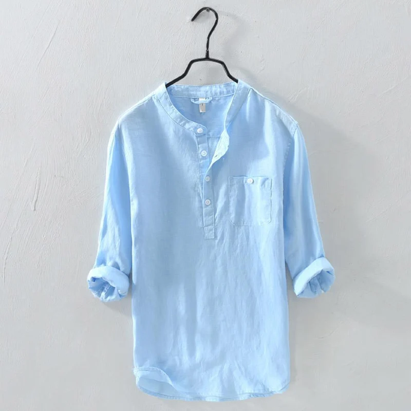Herren Luftiges Henley Sommer Hemd